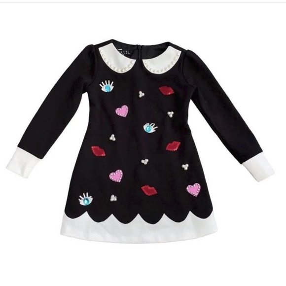 Girls Couture Black White Long Sleeve Dress 3T Biscotti Kate Mack Embellished - Picture 2 of 6
